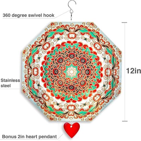 Wind Spinner Mandala Hibiscus 12 inches – 3D Stainless Steel – Laser Cut Metal Art Geometric Pattern - Hanging Wind Spinner, Kinetic Yard Art Decorations - Indoor/Outdoor Decor in Saudi Arabia