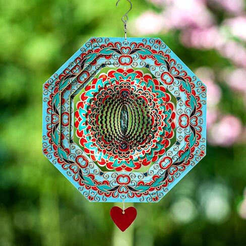 Wind Spinner Mandala Hibiscus 12 inches – 3D Stainless Steel – Laser Cut Metal Art Geometric Pattern - Hanging Wind Spinner, Kinetic Yard Art Decorations - Indoor/Outdoor Decor in Saudi Arabia