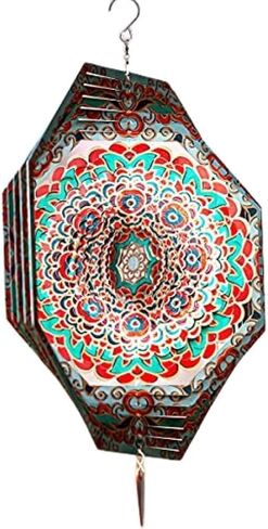 Wind Spinner Mandala Hibiscus 12 inches – 3D Stainless Steel – Laser Cut Metal Art Geometric Pattern - Hanging Wind Spinner, Kinetic Yard Art Decorations - Indoor/Outdoor Decor in Saudi Arabia