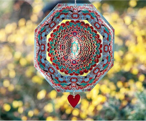Wind Spinner Mandala Hibiscus 12 inches – 3D Stainless Steel – Laser Cut Metal Art Geometric Pattern - Hanging Wind Spinner, Kinetic Yard Art Decorations - Indoor/Outdoor Decor in Saudi Arabia