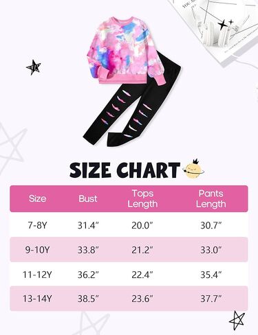 Girls Clothes, Girls Outfits Tie Dye Sweatshirt Tops and Leggings Sweatpants 2 Piece Fall Winter Clothes Set 7-14T in Saudi Arabia
