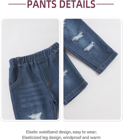 Toddler Girl Clothes Long Sleeve Ruffle Dress Top and Jeans Pants Toddler Girl Fall Outfits in Saudi Arabia