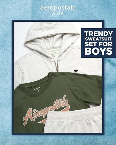 AEROPOSTALE Boys' Sweatsuit Set - 3 Piece Fleece Zip Hoodie Sweatshirt, Cargo Jogger Sweatpants, and T-Shirt (4-16) in Saudi Arabia