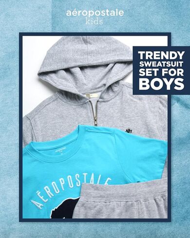 AEROPOSTALE Boys' Sweatsuit Set - 3 Piece Fleece Zip Hoodie Sweatshirt, Cargo Jogger Sweatpants, and T-Shirt (4-16) in Saudi Arabia