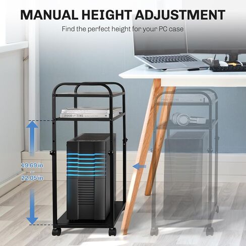 حامل برج الكمبيوتر بارتفاع قابل للتعديل، حامل كمبيوتر شخصي مع عجلات قفل، حامل برج كمبيوتر تحت المكتب لملحقات الألعاب المنزلية والمكتبية، يناسب معظم أجهزة الكمبيوتر (3 طبقات) in Kuwait