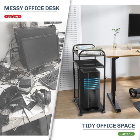 حامل برج الكمبيوتر بارتفاع قابل للتعديل، حامل كمبيوتر شخصي مع عجلات قفل، حامل برج كمبيوتر تحت المكتب لملحقات الألعاب المنزلية والمكتبية، يناسب معظم أجهزة الكمبيوتر (3 طبقات) in Kuwait