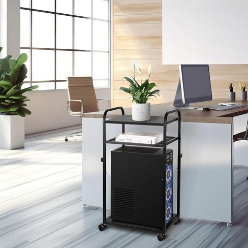 حامل برج الكمبيوتر بارتفاع قابل للتعديل، حامل كمبيوتر شخصي مع عجلات قفل، حامل برج كمبيوتر تحت المكتب لملحقات الألعاب المنزلية والمكتبية، يناسب معظم أجهزة الكمبيوتر (3 طبقات) in Kuwait