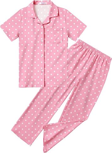 Arshiner Pajamas for Girls Short Sleeve Long Pants Outfit 2 Piece Sleepwear Button Pjs Sets in Saudi Arabia