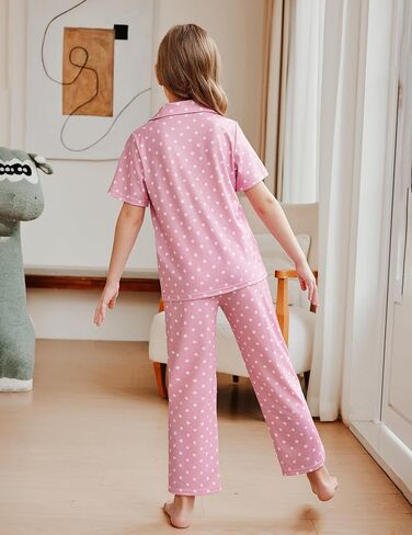 Arshiner Pajamas for Girls Short Sleeve Long Pants Outfit 2 Piece Sleepwear Button Pjs Sets in Saudi Arabia