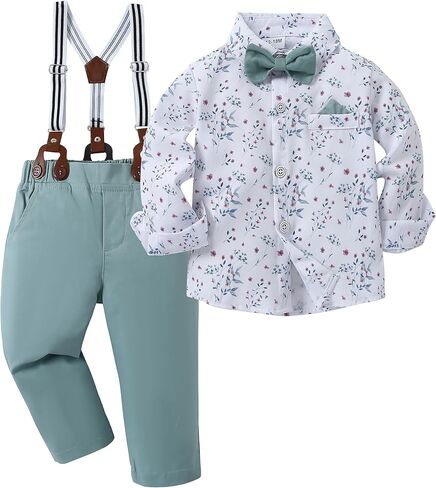 بدلات ملابس للأطفال الأولاد من DISAUR، قميص فستان للأطفال الصغار مع ربطة عنق + سروال حمالات أطقم ملابس زفاف للرجال من 1 إلى 6 سنوات in Kuwait