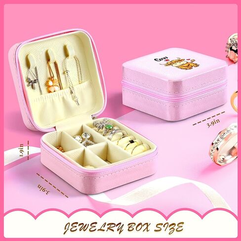 حقيبة مجوهرات السفر من BJDAMAI - صندوق مجوهرات للنساء، إكسسوارات أساسيات السفر، هدية سفر، مناسبة للخاتم والأقراط والقلائد وتخزين أحمر الشفاه! (مرآة بيضاء) in Kuwait