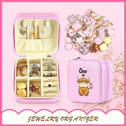 حقيبة مجوهرات السفر من BJDAMAI - صندوق مجوهرات للنساء، إكسسوارات أساسيات السفر، هدية سفر، مناسبة للخاتم والأقراط والقلائد وتخزين أحمر الشفاه! (مرآة بيضاء) in Kuwait