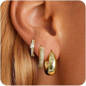 Gold Hoop Earrings Set for Women, 14K Gold Plated Small Gold Earrings Sets for Multiple Piercing, Hypoallergenic Chunky Gold Earrings for Women Jewelry Gift