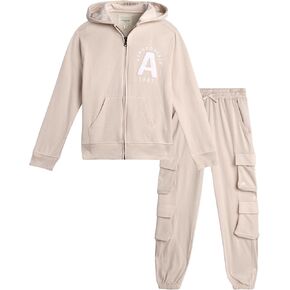 AEROPOSTALE Girls' Pants Set - 2 Piece Fleece Front Zip Up Hoodie and Fleece Cargo Jogger Pants - Sweatsuit for Girls (4-16)