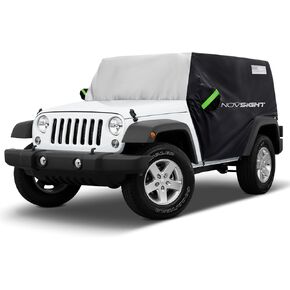 Cab Cover for Jeep Wrangler 2 Doors 1987-2023 CJ, TJ, JK, JL, NOVSIGHT All Weather Half Car Covers for Wrangler 2 Door with 3 Straps, Anti-UV Windproof Rain-Proof Auto Cover with Storage Bag