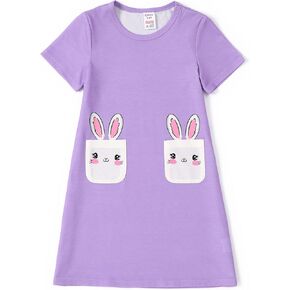 PATPAT Girls Nightgowns Short Sleeves Sleep Shirts Printed Pocket Pajama Cute Nightie Dress 3-8 Years