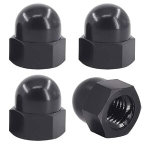 Black License Plate Retainer Nuts/Screws Compatible with Volvo XC90/ S60/ S40/ S90/ V60/ V90 (Screws onto Existing Stud) - Tall Dome/Acorn Head with Flange Stainless Steel Cap - 4 PCS