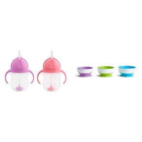 Munchkin® Any Angle™ Weighted Straw Trainer Cup with Click Lock™ Lid, 7 Ounce, Blue & ® Snack Catcher® Toddler Snack Cups, 2 Pack, Blue/Green