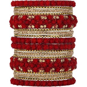 Aheli Ethnic Colorful Metal Bangles Chudha Set Stone Studded Bangle Set Indian Wedding Wear Fashion Jewelry for Women & Girls (Peach)