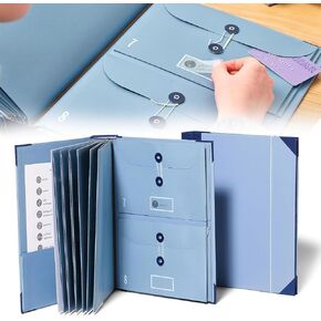 Document Organizer Folio, Folio Folders with Pockets, Folding File Organizer, Pocket Accordion Storage Binders, Birth Certificates, Estate Planning, Anti-lost Binders (Blue)