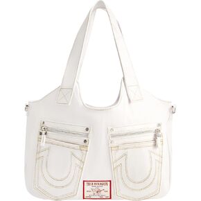 True Religion Women's Satchel Bag, Crossbody Purse Handbag with Horseshoe Logo Stitching, Black