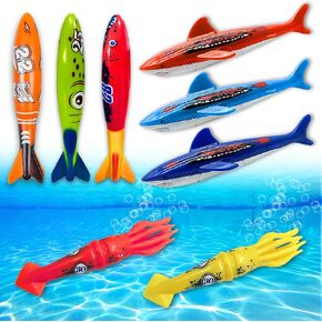 Haktoys Underwater Diving Torpedo Bandits، لعبة حمام السباحة 5 بوصات أسماك القرش تنزلق حتى 20 قدمًا ألعاب مائية ممتعة للأولاد والبنات (مجموعة من 8 قطع)