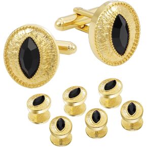 Gold Cufflinks for Men and Tuxedo Studs Set, TAIGRAMA Cuff Links Mens and Tuxedo Shirt Buttons, Classic Crystal Mens Cufflinks for Shirt Formal Kit Business or Wedding