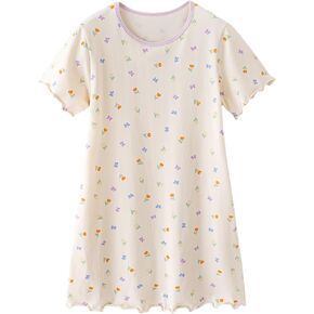KISBINI Toddler Girl Nightgown Short Sleeve Cotton Princess Sleepshirt Kids Pajama Dress