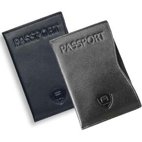 Alban Passport Cover Holder RFID Leather Travel Organizer Sleeve for Men and Women Navy Blue & Black Duo