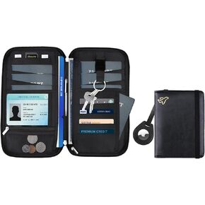 WALNEW Travel Accessories Bundle | Family Passport Holder & AirTag Passport Holder | Passport Book Wallet Cover Case | RFID Blocking Passport Holder with AirTag Holder