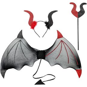 Yolyoo 3pcs Devil Costume Wings Devil Horns And Pitchfork Devil Accessories for Halloween Cosplay Party