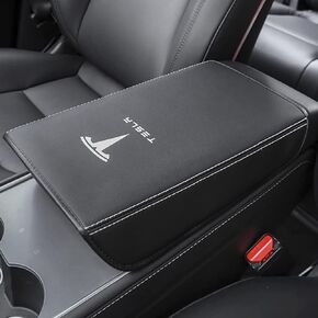 Car Armrest Cover for Tesla Model 3 Y Leather Center Console Armrest Box Cover Anti-Scratch Protector Pad Interior Accessories for Tesla Model 3 Model Y 2017-2023 (Black)