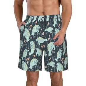 Men Casual Manatee Animals Beach Shorts Swim Trunks Quick Dry Half Pants Medium