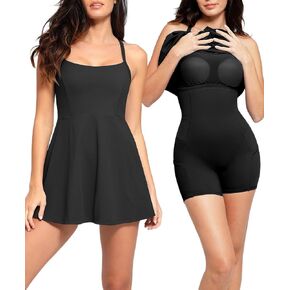 Popilush Shapewear Tennis Dress - Mini Dress Athletic Dress with Built in Bra Shorts Pockets Workout Dress Golf