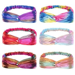 6 Mermaid Knotted Headbands For Girls Little Girl Hair Accessories Kids Knot Headwraps Criss Cross Cute Head Bands Rainbow Metallic Turban Hair Bands Little Mermaid Party Dcorations (Set 1)