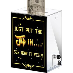 Tip Jar Acrylic Tip Box for Bartender Bars,Wall Mounted Tip Collection Jar with Lock and Slot,Cash Drop Box,Large Money Jar - Just Put The Tip in ... See How It Feels (6" L x 8" H x 5" W)
