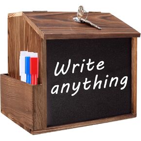 AZEAM Wood Suggestion Box with Slot and Lock,Wooden Tip Money Drop Donation Boxes For Saving Fundraising,Prayer Ballot Comment Box Countertop Wall Mounted with Chalkboard and Keys for Church,Wedding