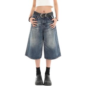 Cropped Jeans for Women Men High Waist Wide Leg Baggy Jorts Y2K Casual Denim Capris Pants Grunge Summer Clothes.