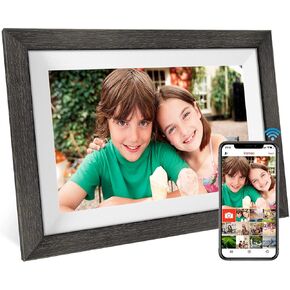 Frameo 10.1 Inch WiFi Digital Picture Frame，1280 * 800IPS HD Cloud Smart Digital Photo Frame,32GB Storage, Wall Mountable, Auto-Rotate,Easy to Share Photos or Videos via FRAMEO APP （Wood Frame）