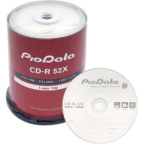 PioData CD-R 52X 700MB Logo Top Recordable Media - 100 Disc Cake Box Spindle