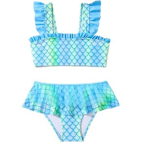 Two Piece Swimsuits for Girls Ruffles Bikini Set Mermaid Bathing Suit for 3-10 Years