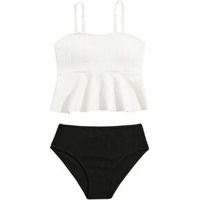 SHENHE Girl's 2 Piece High Waisted Ruffle Waffle Swimsuit Bathing Suit Bikini Sets