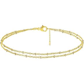 Rose Gold Ankle Bracelets for Women - Adjustable Dainty Layered Cross Anklet in RoseGold Perfect for Teen Girls,Ladies - Fashion Stainless Steel Layered Link Foot Jewellery