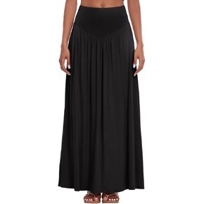 Women's Casual V Elastic Waistband Swing Lounge Skirt Ankle Length Maxi Long Skirts