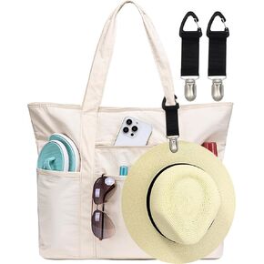 LEDAOU Beach Bags for Women with Sun Hats, Beach Bags Waterproof Sandproof, Packable Beach Tote Bag with Zipper Travel Sports