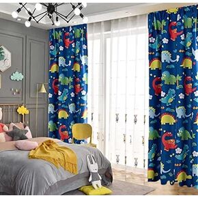 MacoHome Dinosaur Curtains Blackout Kids Cute Boys 42 Inches Rod Pocket Window Drapes for Bedroom and Kids Room 42" x 45" x 2 Panels(85%-90% Light Blocking)