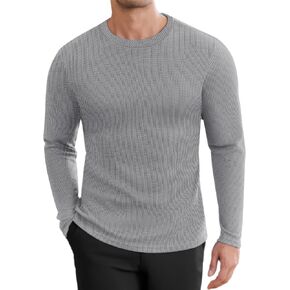 Ekouaer Men's Long Sleeve Shirts Honeycomb Waffle Pullover Sweater Crewneck Thermal Tops Lightweight Undershirts