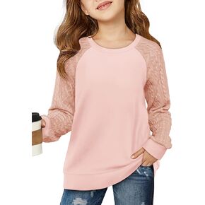 Haloumoning Girls Sweatshirts Kids Casual Cable Knit Long Sleeve Shirts Tunic Tops 4-14 Years