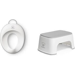 BABYBJORN Toilet Trainer, White/Gray, 1 Count (Pack of 1) & Step Stool, White/Gray
