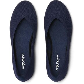 mysoft Women's Ballet Flats Round Toe Comfortable Lightweight Mesh Knit Ballerina Slip On Walking Flat Dress Shoes (Wide Width/Medium) Black
